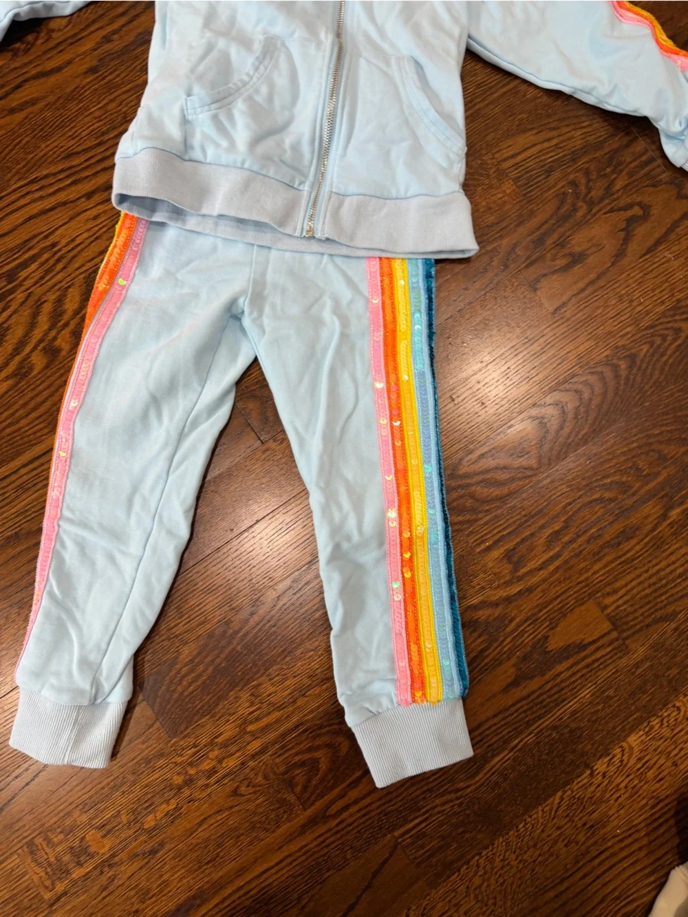 Lola And the boys sequin Light Blue Kids Rainbow Stripe Hoodie & Jogger Set, 6